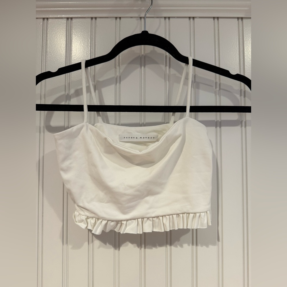 Susana Monaco Cream Sleeveless Ruffled Crop Top